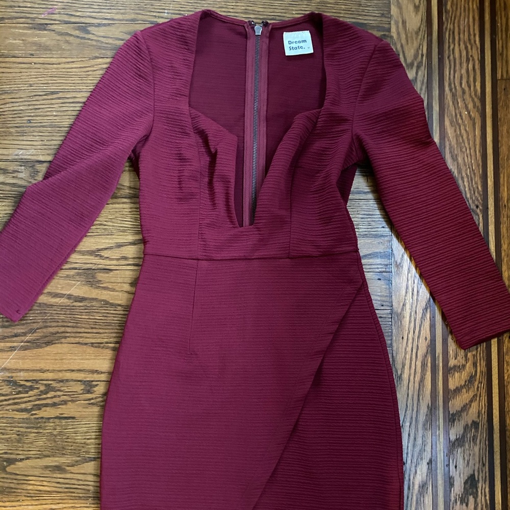 LF Burgundy lowcut dress with slit